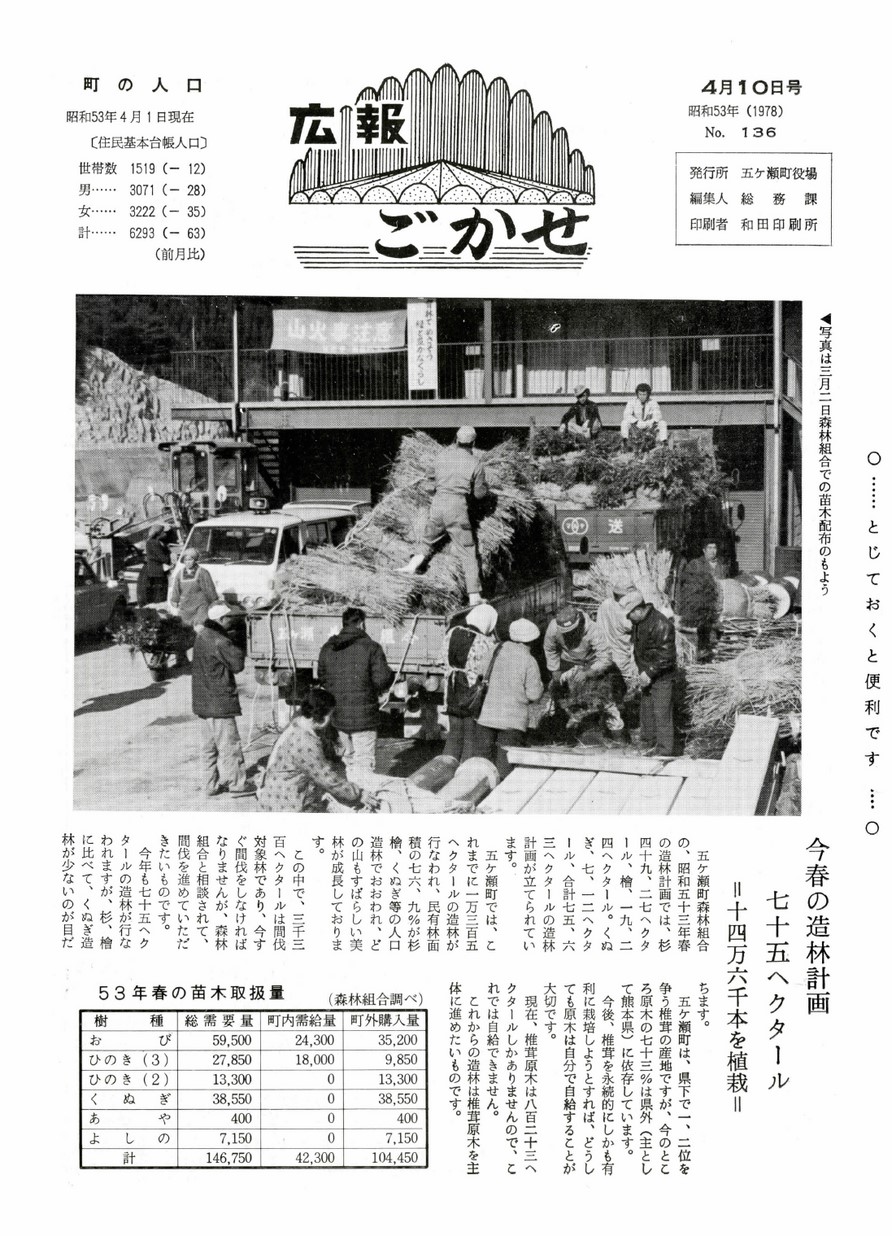 広報ごかせ　No.136　1978年4月10日号の表紙画像